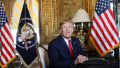 U.S. President Donald Trump participates in a video teleconference with members of the U.S. military at Trump's Mar-a-Lago resort in Palm Beach