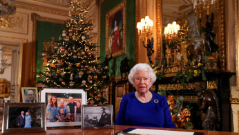 Britain's Queen Elizabeth poses, after recording her annual Christmas Day message in Windsor Castle, in Berkshire