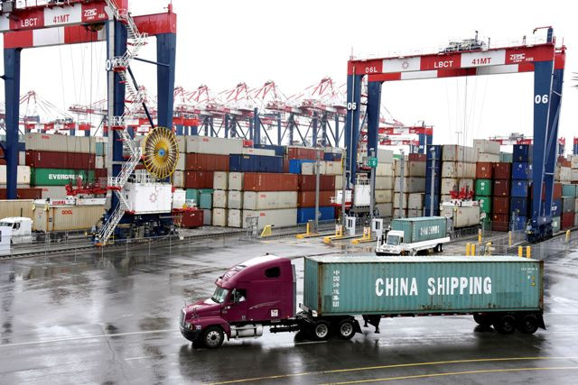 Containers are seen at the port in San Pedro, California