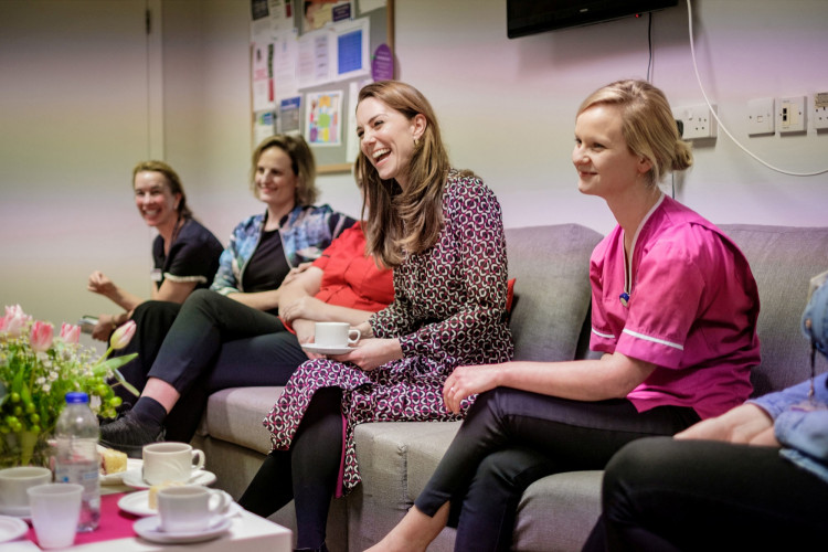 Britain's Catherine meets with staff at Kingston Hospital Maternity Unit