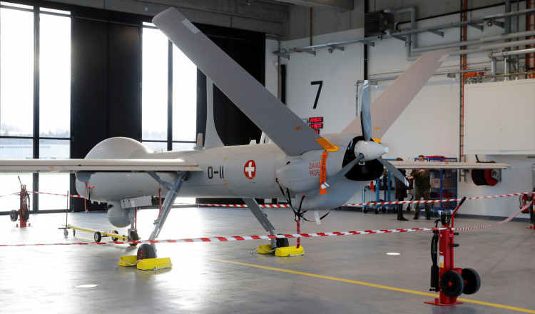 An HERMES 900 HFE drone made by Israeli company Elbit for use in the Swiss reconnaissance system (ADS15)