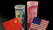 China Yuan note and US Dollar note