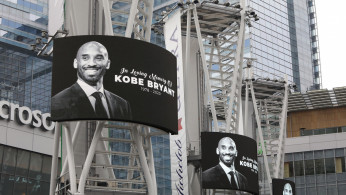 Images of former Los Angeles Lakers basketball star Kobe Bryant are shown outside the Staples Center in Los Angeles, California, U.S. January 26, 2020.