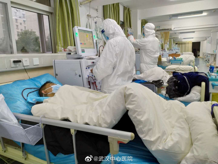 Picture uploaded to social media on January 25, 2020 by the Central Hospital of Wuhan show medical staff attending to patients, in Wuhan, China. 
