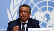 Director-General of the World Health Organization (WHO) Tedros Adhanom Ghebreyesus speaks during a news conference on the situation of the coronavirus at the United Nations, in Geneva
