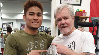 Mark Magsayo (L) with Freddie Roach (R) at the Wild Card Boxing Club
