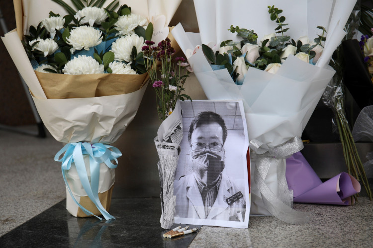 A makeshift memorial for Li Wenliang, a doctor who issued an early warning about the coronavirus outbreak before it was officially recognized