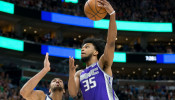 Sacramento Kings forward Marvin Bagley III (35) shoots the ball against Utah Jazz center Rudy Gobert (27) 