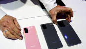The Samsung Galaxy S20, S20+ and S20 Ultra 5G smartphones are seen during Samsung Galaxy Unpacked 2020 in San Francisco