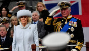 Britain's Prince Charles and Camilla, Duchess of Cornwall attend the official commissioning ceremony of HMS Prince of Wales