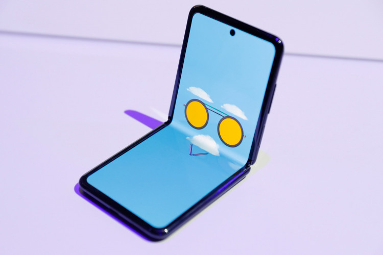 A Samsung Galaxy Z Flip foldable smartphone is seen during Samsung Galaxy Unpacked 2020 in San Francisco
