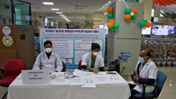 A health desk is set up to screen travellers for signs of the coronavirus at Maharaja Bir Bikram Airport in Agartala, India