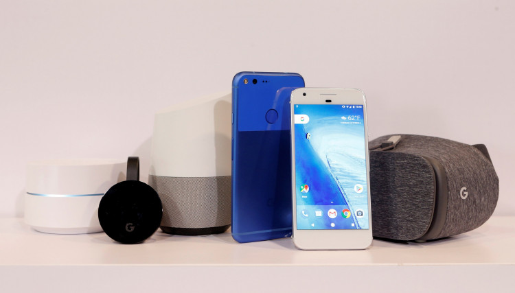 Google products on display during the presentation of new Google hardware in San Francisco