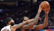 LA Clippers forward Marcus Morris Sr. (31) defends Cleveland Cavaliers center Andre Drummond (3)