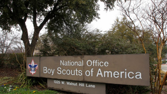 A Boy Scouts of America sign is seen at its headquarters in Irving, Texas, United States