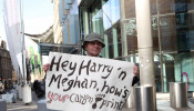 A man stands outside the EICC where Prince Harry was attending a summit on sustainable and ethical tourism in Edinburgh