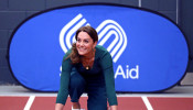 Britain's Catherine, Duchess of Cambridge, attends a SportsAid event at the London Stadium in London