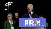 Democratic U.S. presidential candidate and former Vice President Joe Biden addresses supporters with his wife Jill