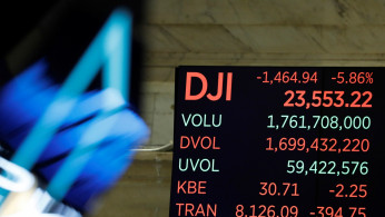 The Dow Jones Industrial Average is displayed after the closing bell on the floor of the New York Stock Exchange (NYSE)