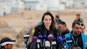 Actor Angelina Jolie, UNHCR Special Envoy, speaks during a news conference at the Al Zaatri refugee camp, in the Jordanian city of Mafraq, near the border with Syria, January 28, 2018. REUTERS/Muhammad Hamed