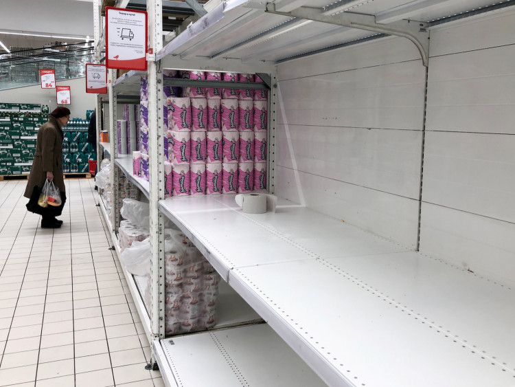 A view shows empty shelves in a supermarket in Moscow