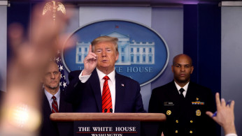 U.S. President Donald Trump takes questions during the coronavirus response daily briefing at the White House in Washington