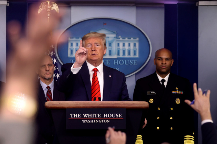 U.S. President Donald Trump takes questions during the coronavirus response daily briefing at the White House in Washington