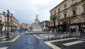 A deserted square is pictured, after Italy reinforced the lockdown measures to combat the coronavirus disease (COVID-19)