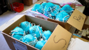 Boxes of N95 protective masks for use by medical field personnel