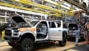 A Ford 2018 F-150 pick-up truck moves down the assembly line at Ford's Dearborn Truck Plant 