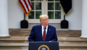 U.S. President Donald Trump speaks during a news conference in the Rose Garden of the White House