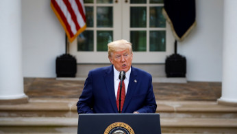 U.S. President Donald Trump speaks during a news conference in the Rose Garden of the White House