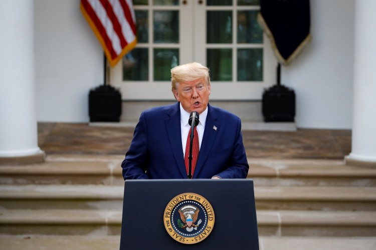 U.S. President Donald Trump speaks during a news conference in the Rose Garden of the White House