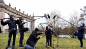 Finance Minister Olaf Scholz addresses the media, during the coronavirus disease (COVID-19) outbreak, near the Glienicke Bridge in Potsdam, Germany