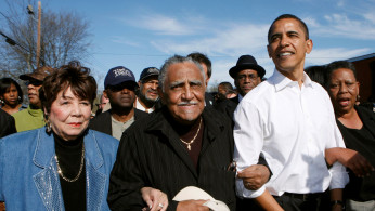 FILE PHOTO: US presidential candidate Senator Obama walks with Reverend Lowery and others during a march in Selma