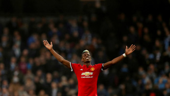 FILE PHOTO: Manchester United midfielder Paul Pogba celebrates after his match-winning display against rivals Manchester City at the Etihad Stadium