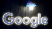 Logo of Google is seen in Davos