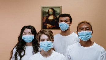 Health workers wearing face masks.