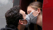 A couple kisses on a Thalys high-speed train after spending 2 months in Brussels