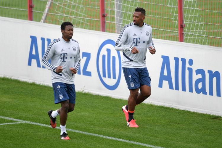 Bayern Munich's David Alaba and Jerome Boateng during training despite most sport being cancelled around the world as the spread of coronavirus disease (COVID19) continues 