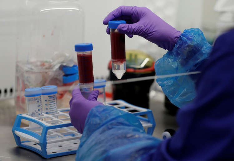 Blood samples from patients infected with the coronavirus disease (COVID-19) are prepared for analysis as part of the TACTIC-R trial, in the Blood Processing Lab