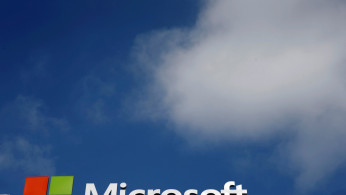 A Microsoft logo is seen next to a cloud in Los Angeles