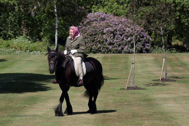 Britain's Queen Elizabeth II rides Balmoral Fern, a 14-year-old Fell pony, in Windsor Home Park