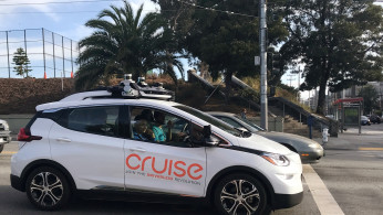 A Cruise self-driving car, which is owned by General Motors Corp, is seen outside the company’s headquarters in San Francisco
