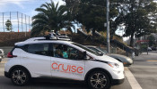 A Cruise self-driving car, which is owned by General Motors Corp, is seen outside the company’s headquarters in San Francisco