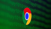 Google Chrome logo is seen near cyber code and words 