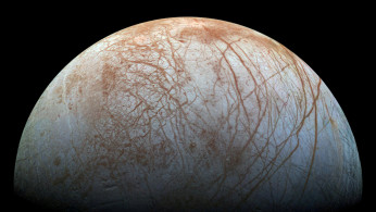 Handout photo of a view of Jupiter's moon Europa, created from images taken by NASA's Galileo spacecraft in the late 1990's
