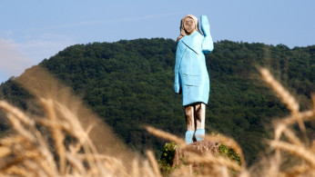 Melania Trump's statue in her hometown in Slovenia was set on fire. Photo by REUTERS/Borut Zivulovic 