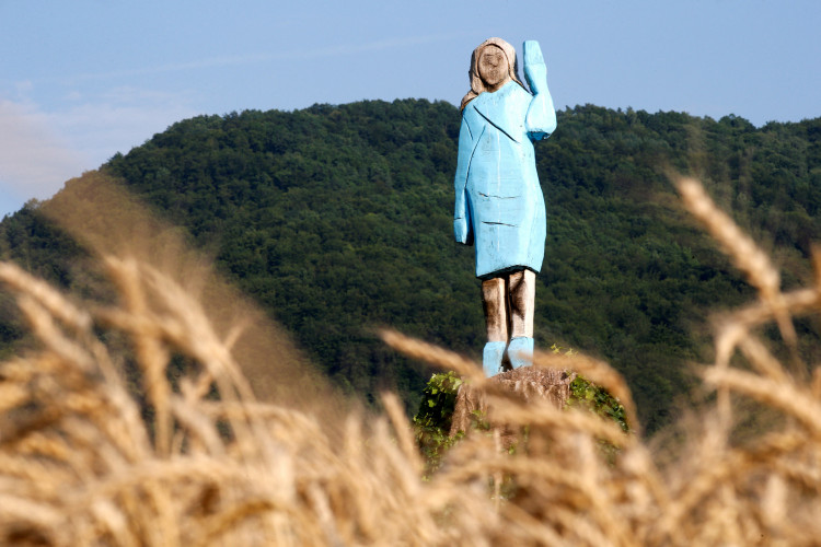 Melania Trump's statue in her hometown in Slovenia was set on fire. Photo by REUTERS/Borut Zivulovic 