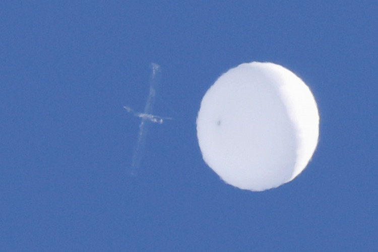 A balloon-like white object in the sky is pictured in Sendai, Japan in this photo taken by Kyodo June 17, 2020. 